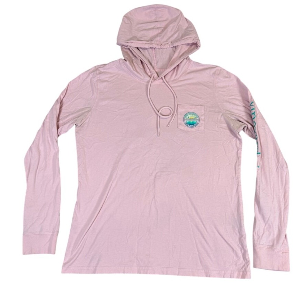 Vineyard Vines Women's Pink Long Sleeve Hooded Graphic Pocket T-Shirt Size M